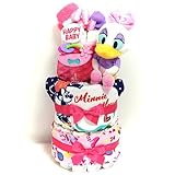17009 おむつケーキ３段　女の子　デイジーダック　スタイ＆おしゃれタイツ キャラクターオムツケーキ 出産祝い