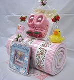 ご出産お祝い＜おむつケーキ＞　人気のロールケーキ風のかわいいおむつケーキ　おむつロールケーキ (女の子用）