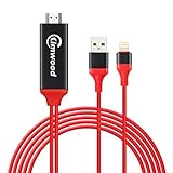 iPhone to HDMI、kimwoodアップグレード6.5 Ft Lightning To HDMIケーブル1080p解像度for iPhone iPad iPod、プラグアンドプレイ(レッド)