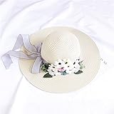Hatrita-J ボヘミアの風の手作り花大ひさし日除け日焼け止め麦わら海旅行帽リゾート優雅砂浜帽女56-58cm,b
