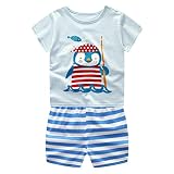 vicbovoかわいい幼児赤ちゃん男の子女の子夏服セット漫画ペンギン半袖トップスシャツ+ショーツ服装 18M ブルー