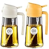 YARRAMATE オリーブオイルディスペンサー 2イン1 料理用 オイルスプレー 17 オンス / 500 ml ガラスオイルスプレーボトル 食品グレードのオイルディスペンサー キッチン/サラダ/フライ/バーベキュー用 (ホワイト&オレンジ)