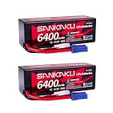 SANKAKU 6400mAh 4S リチウムポリマー 電池 100C 14.8V ラジコンバッテリーEC5型プラグ付き、リポバッテリーハードケース、RCトラックRCトラギー RC 無人ヘリコプターFPVレーシングに適用、2つの包装