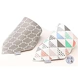JUSH キッズ　バンダナビブ　よだれかけ　２層タイプ　スナッフ式　コットン100％　２点セット　調整可能 (三角（２点セット）)