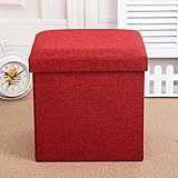 InterbusinessストレージOttomans 12 1 / 5 "キューブFoot Rest Collapsibleリネンベンチダークレッド