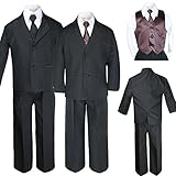 unoux 7pcブラックSuit withサテンブラウンベストセットベビーからTeen カラー: ブラック