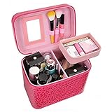 INANA　メイクポーチ　 化粧ポーチ　化粧箱　コスメバッグ　バニティケース　トラベルポーチ 鏡付き　ドレッサー 化粧品　水玉　収納 雑貨 小物入れ 女性 　二段　超軽量　機能的　大容量　7色 (バラ