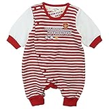 LoveLoveKids(ラブラブキッズ) 綿裏起毛7mm3色均等ボーダーモンキーオール 70cm /レッド NO.KK-31-3226