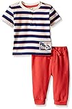 Petit Lem Baby Boys' 2 Piece Set Short Sleeve Top and Pant B Blue/White Stripe 3 Months [並行輸入品]