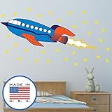 Rocketship壁デカールファブリックRocket Ship漫画デカール壁ステッカー、キッズ赤ちゃん保育園装飾リムーバブルSticks – To Anyサーフェス – Made in the US