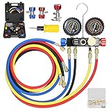 KKnoon 空調冷媒用 マニホールドゲージセット 4ウェイデュアル圧力計 5フィートホース R22/R134a/R410a対応