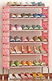 SUOERNUO 簡単組立式　シューズラック　６段　カバー付き　スリム　省スペース　出し入れ楽々　軽量　可動式　玄関収納　靴棚 (ピンク)