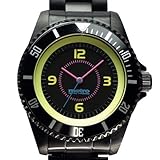 MetroImagings ダイバータイプ スポーツ 腕時計 ステンレスオールブラック(文字盤ブラックxイエロー)