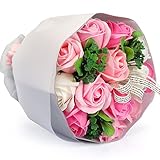 YOBANSA フレグランスソープフラワー ブーケ 枯れない花 バラ 花束 シャボンの香り誕生日 記念日 父の日 プレゼント ギフトボックスセット 10 色 (ピンク)