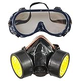 防毒マスク２点セット（防塵ゴーグル ＋　防毒マスク）　 防塵マスク　スプレ塗装工業防毒マスク　塗装マスク 塗装作業用 フィルター式 半面形面体 活性炭入れ 防毒 粉塵 有機ガス コスプレ