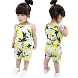 [FERE8890] 子供 二点セット ショートパンツ 袖なし Tシャツ 花柄 夏 チョッキ キッズ衣装 幼稚園 韓国スタイル 涼しい 肩紐 綺麗 ビーチ 旅行 イエロー 13# 適合身長110cm左