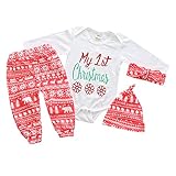 Dovewill 私の最初のクリスマスパーティーの衣装　　赤ちゃん　　女の子　　男の子　　　4枚の衣装セット　　写真着　　全4サイズ - ホワイトとピンク, 70