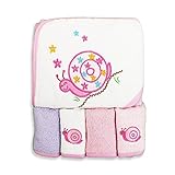 SpaSilk Thick 100% Cotton Terry Hooded Towel Set with 4 Washclo - Pink Snail by Spasilk