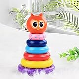 キュート子動物木製タワーとカラフルな木製リングStacked One After Another Baby知的おもちゃ