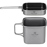 COOK'N'ESCAPE チタン クッカー 角型 2点セット キャンプクッカー ラーメンクッカー フライパン セラミックコーティング コッヘル 収納袋付き 【適格請求書の発行対象】