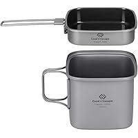 COOK'N'ESCAPE チタン クッカー 角型 2点セット キャンプクッカー ラーメンクッカー フライパン セラミックコーティング コッヘル 収納袋付き 【適格請求書の発行対象】