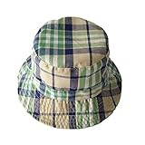 LeafIn ベビー 帽子 キッズ ハット チェック柄 ゴム付き 日よけ 紫外線対策 UVcut帽子 男女兼用 子供用 綿クロッシェ サファリハット チューリップハット (頭囲：50cm, グリーン)