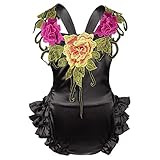 子供服 女の子 夏 キッズ 可愛い 花柄 袖なし ベビー 新生児 おしゃれ ロンパース 刺繍 フリル 露背係 フォーマル (M, ブラック)