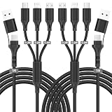 USB C マルチ充電ケーブル 【2本入り 1.2m】5-in-1 マルチ USB ユニバーサル充電ケーブル 一本多役 ナイロン編組コード USB A/USB C - Type C/Phone/Micro USB 3台同時給電可能 アダプター Phone/Sarnsung 全機種対応-ブラック