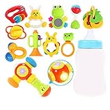 歯の教育用おもちゃを噛んでTeetherハンドベルのおもちゃ新生児のギフトセット赤ちゃん、10個+ハンマー