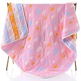 ベビーブランケット　大判 ひざ掛け　6重ガーゼケット　ベビーケット オーガニックコットン　肌にやさしい 子供　毛布 湯上りタオル ふわふわガーゼタオル ピンク Colorful Clouds