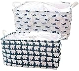 しあわせ倉庫 大容量 収納 ランドリー ボックス セット 綿麻製 おりたたみ ランドリー バスケット 綿麻製 (しろくま くじら)