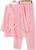 (マーシェル) Marshel レディース マタニティ パジャマ 【 ストライプ ピンク L 前開き 】ルームウェア 部屋着 かわいい 春 夏 綿
