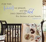 For This Child We Prayed Wall Decal Bible Scripture Christian [Brown & Baby Blue] Nursery Décor Baby