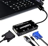 CABLEDECONN マルチポート 4-in-1 HDMI-HDMI/DVI/VGAアダプターケーブル オーディオ出力コンバーター付き (ブラック)