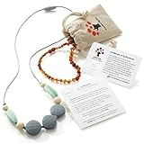 Baltic Amber Teething Necklace for Baby (Cognac) and Silicone Teething Necklace Gift Set for Mom and
