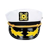 Refaxi アダルトキャプテンのヨットキャップ、白、調整可能な船員船ヨットボートキャプテンハットネイビー海兵隊キャップハットホワイト