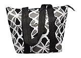 Large Reusable Zippered Top Insulated Lunch Bag (Black/Gray Flower) [並行輸入品]