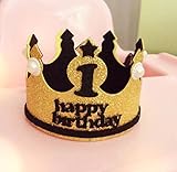 パーティーパーク 【人気商品】ベビー キッズ 1歳 3歳 100日 記念日 誕生日 バースデー ミニフェルト 王冠 ヘアーアクセサリー ヘアバンド男女兼用 写真 撮影 カラー (ホワイト ゴールド ブ