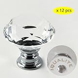 IQUALITE 12pcs Diamond Shape Crystal Glass 30mm Drawer Knob Pull Handle Usd for Caebinet Drawer [並行輸