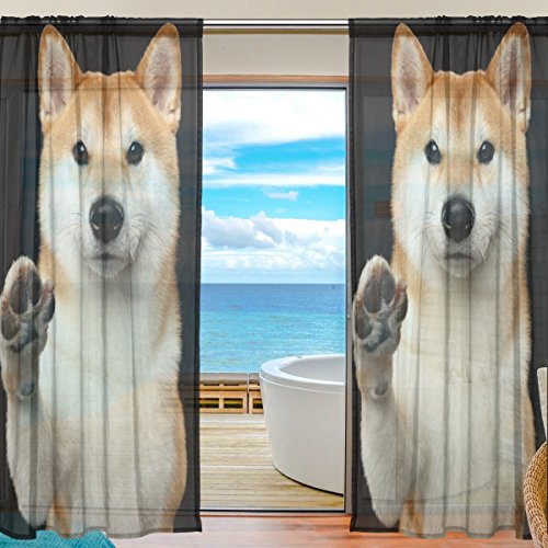 旅立の店 カーテン レースカーテン  柴犬柄 ノック かわいい 半遮光 おしゃれ 薄い 遮熱UVカット通気 ポリエステル ホーム装飾  間仕切り 洗濯可能 213cmx140cmx2枚