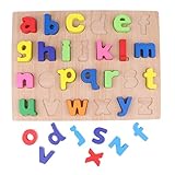 B Blesiya マッチングブロック 木のおもちゃ 数字/アルファベットブロック はめこみ パズル 幼児 子供 教育玩具 全4カラー - 小文字ブロック