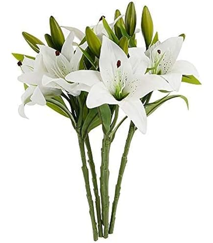 Amazon｜dukezhi 5本セット 百合 花束 ユリ 造花 ユリの花束 アーティ