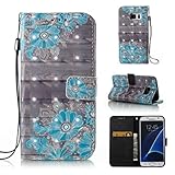 Jansuke Samsung Galaxy S7 ケース カバー バンパー 手帳型 3D 合皮 PU レザー ストラップ付き アートデザイン 色鮮やか 図柄 お洒落 便利 な book case 型
