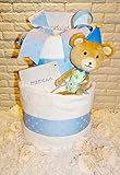 おむつケーキ2段 11種類から選べるおもちゃ 泉州こだわりタオル2枚付き ドットブルー