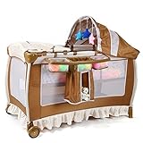 (ヘラサ)Herasa　ベビーベッド 折りたたみ　旅行ベッド　オシャレ　ポータブル 　転覆・防止　かわいいモービル付き　キャノピー付き　おむつ交換台が付き　ミニ