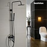8" Bathroom Black Shower Set Wall Mounted Rainfall Shower Mixer Tap Faucet 3-functions Mixer Valve