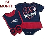 新しいEngland Patriots幼児の女の子のサイズ24 Months 3 Piece Creeper Set NFL Authentic Love Patriotsハートロゴボディスーツ – 