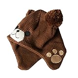 (コ-ランド) Co-land ベビー帽子 新生児ハット ニット帽子 子供用キャップ ポンポン帽子 可愛いくまちゃん 防寒 赤ちゃん 耳あて キッズ帽子 お出かけ コーヒー色 2-4歳
