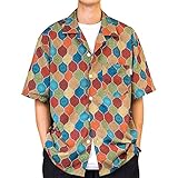 [CHANGE WELL] メンズ ストリート レトロ 2023SS ファッション 夏服 開襟シャツ 【総柄プリント】 半袖 アロハシャツ カジュアル オシャレ トップス (Red,L)