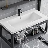 vvicoo 洗面台 洗面化粧台 手洗い器 壁掛け 手洗いボウル 壁付け型 方形 洗面鉢 洗面台 陶器製 アクセサリーセット 省スペース インストールが簡単 耐久性 排水口 & 温水・冷水栓付 浴室洗面台用 屋外屋内 流し台 (43×35cm)